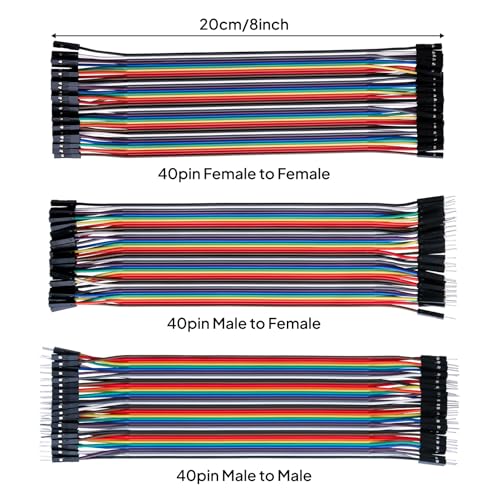 ELEGOO 120pcs Multicolored Dupont Wire M-F, M-M, F-F for Breadboard Jumper