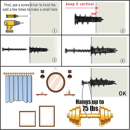Double-Headed Bear Claw Screw & Anchor, Zinc Drywall Screws Picture Hangers - style: Black Zinc+Long