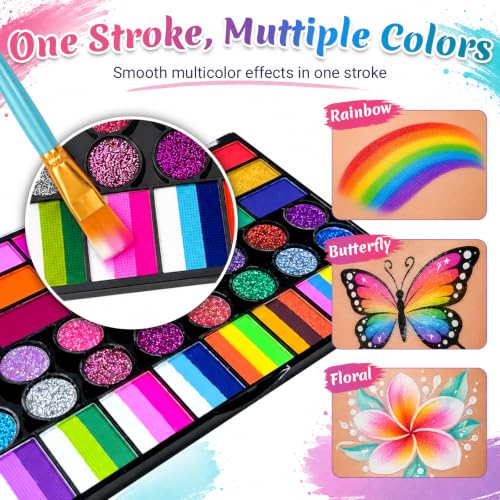 42-Color Face Paint Kit with Split Cake, Glitter & UV Face Paint