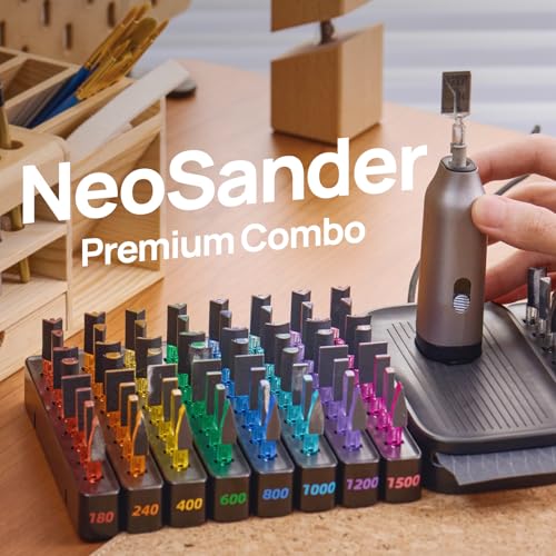 HOZO NeoSander Premium Combo – Mini Reciprocating Detail Sander Kit with 64 Color-Coded Sanding Heads, Charging Dock & Basic Sandpaper Set, Gift Idea for 3D Printing, Model Makers & DIY Enthusiasts - style: NeoSander Premium Combo