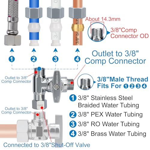 Brass 3/8" Compression Add-A-Tee Valve, T Adapter for TOTO Washlet Bidet | Angle Stop Valve Diverter for Toilet Handheld Sprayer, Dishwasher, Sink Faucet, 3/8x3/8x3/8 or 1/2 Water Line Splitter - size: 3/8"x3/8"x3/8" or G1/2 Toilet Bidet Sprayer T