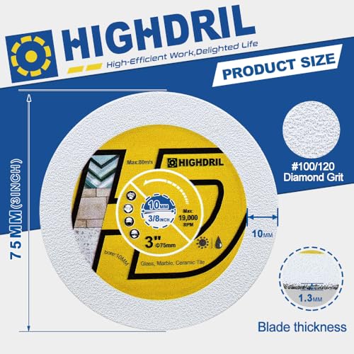 HIGHDRIL Diamond Glass Blade 3" 75mm x Arbor 3/8" 10mm - 4pcs Angle Grinder Cutting Disc for Cutting Glass Marble Tile Jade Crystal Wine Bottle - size: Diamond Glass Blade