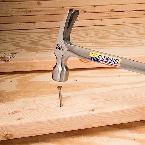 Estwing - ESTE324S Framing Hammer - 24 oz Long Handle Straight Rip Claw with Smooth Face & Shock Reduction Grip - E3-24S Silver - size: 24 oz, style: Smooth Face