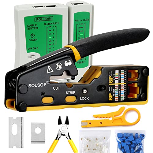Solsop Pass Through RJ45 Crimp Tool Kit Ethernet Crimper