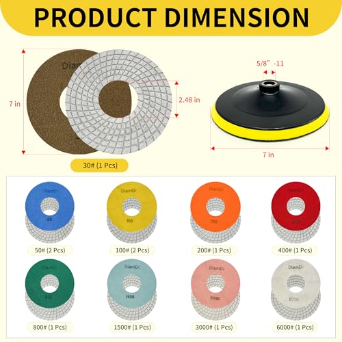 7 Inch Diamond Polishing Pads Tile Stone Diamond Sanding Pads Kit - size: 7-INCH