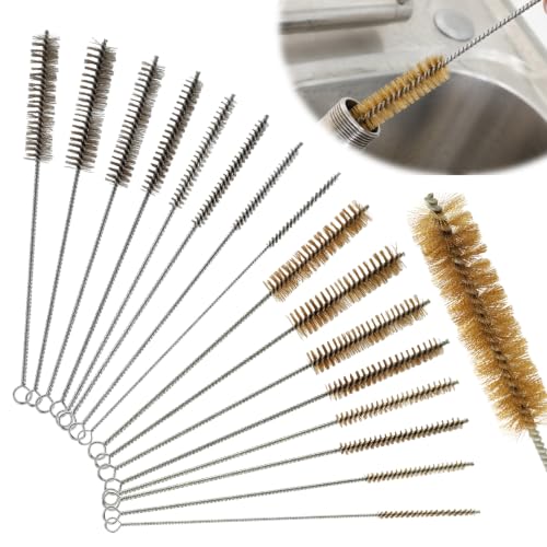 16 Pcs Pipe Wire Brush, 12 Inch Brass & Stainless Steel Tube Cleaning Brush, 8-Size Cleaner Brushes for Cleaning Pipes,Narrow Spaces, Engine Parts (8 Yellow 8 Silver)