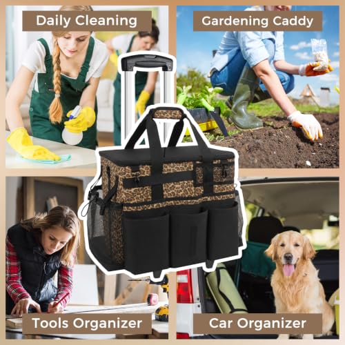 SCAVATA Rolling Cleaning Caddy Bag with Detachable Trolley & Wheels - color: Leopard