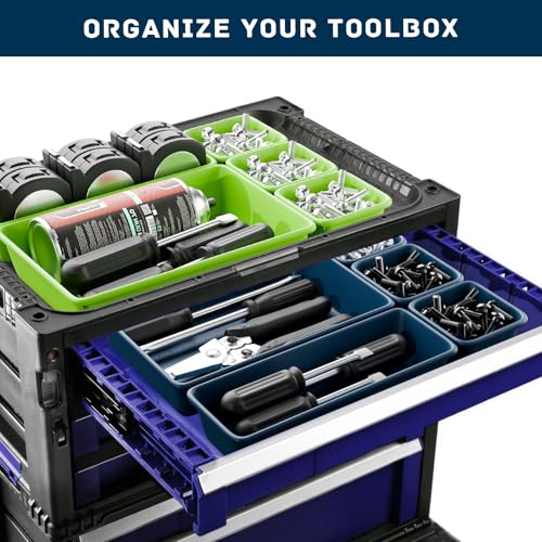 47pcs Tool Box Organizer, Tool Drawer Organizer Trays with Non-slip EVA Pads – Interlocking Divider Set, Fit Garage Storage Desk Drawers & Rooling Tool Cart (Blue & Green 47PCS) - color: Blue & Green 47PCS
