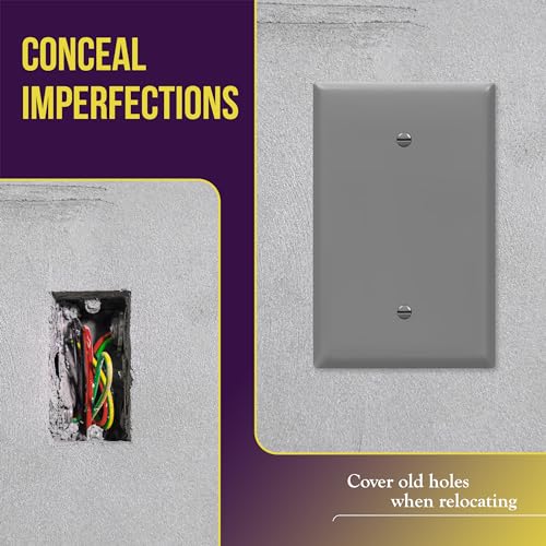 ENERLITES Blank Device Wall Plate, Jumbo Blank Cover, Gloss Finish, Oversized 1-Gang 5.5" x 3.5", Polycarbonate Thermoplastic, 8801O-GY-10PCS, Gray, 10 Pack - color: Gray, size: Over-Size