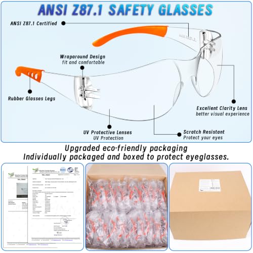80 PCS Clear Safety Glasses for Men Women ANSI Z87.1 Protective Eyewear - color: Orange