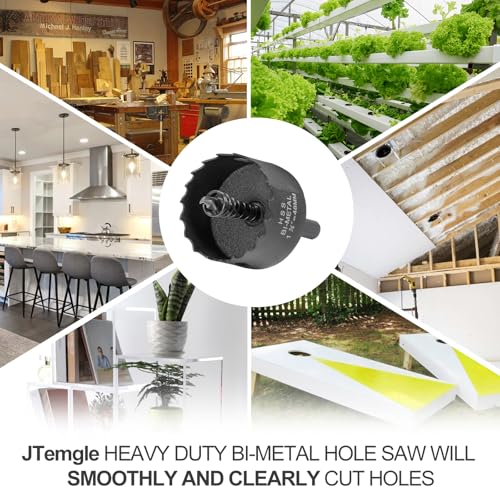 1-7/8 Inch Hole Saw with 9.1mm Triangle Shank Arbor, JTemgle Bi-Metal Hole Saw Heavy Duty Hole Cutting Tool for Cornhole Boards, Recessed Lights, Wood, Plastic, Drywall & Soft Metal - size: 1-7/8"