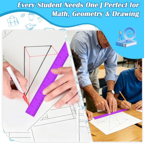 36 Pack 12" Clear Purple Plastic Rulers, Back to School Measuring Supplies - color: Purple