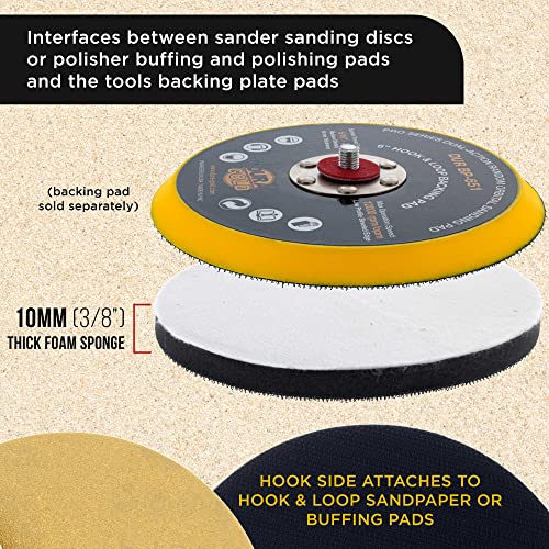 Dura-Gold Pro Series 6" x 10mm Soft Density Interface Sanding Pad, 2 Pack - Hook & Loop Foam Protection Cushion, Used Between Sander Discs, Polisher Polishing Pads & Backing Pads - Auto Detailing - style: 6" - No Hole