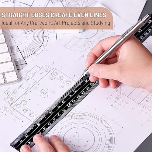 Mr. Pen- Metal Straight Edge Ruler, 2 Pack, 6" and 12", Black - color: Black, size: 6, 12 inch