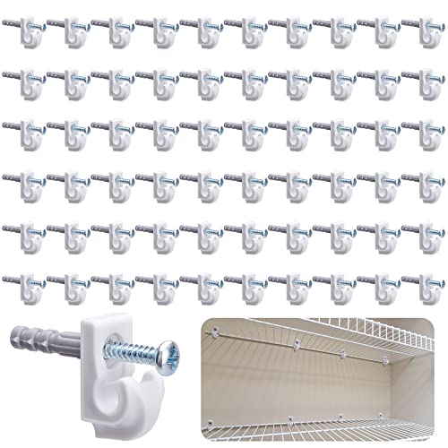 60 Pcs White Down Wall Clips, Wire Shelf Brackets Closet Support Brackets - color: 60 PCS