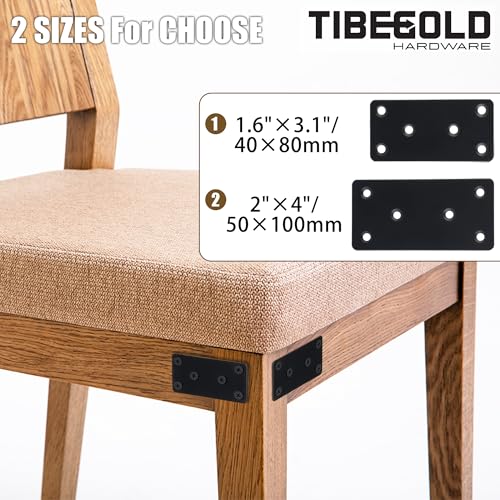 Mending Plate, Metal Steel Flat Straight Brace Bracket, Black Double-Wide Joining Plate for Wood Furniture Fastening & Fixing with 2 Sets of Screws of Different Lengths (40x80mm, 6 Pack) - size: 1.6" × 3.1"