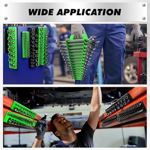 10-Piece Magnetic Socket and Wrench Organizer Set, 1/4", 3/8", 1/2" Drive Metric SAE Socket Organizer, Magnetic Wrench Holder 30 Slots Total, Tool Box Organizers (Sockets Wrenches not Included) - style: 10PCS Organizer Set
