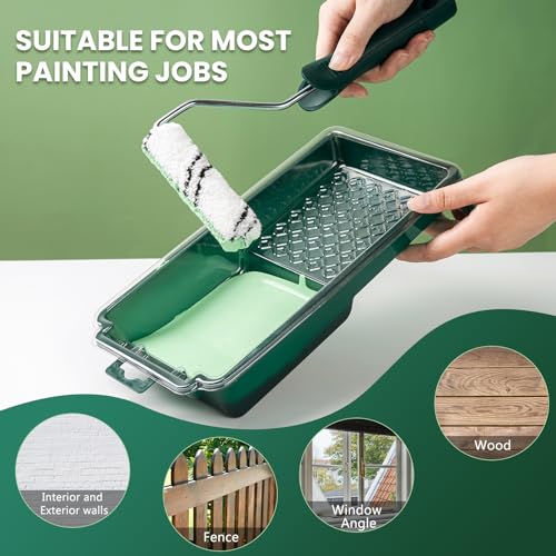 Paint Roller Kit, 15 Pcs 4 Inch Small Roller, Paint Tray, Paint Tray Liners and Paint Roller Frame, Home Improvement Paint Supplies, Mini Paint Rollers for Painting Walls