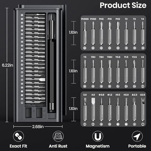 38-in-1 Precision Screwdriver Set, Mini Professional Tiny Repair Tool Kit for Phone, Computer, Watch, Laptop, PS5, Xbox,Switch,Macbook, Ring Doorbell, Eyeglass, Electronic, Gifts Gadgets for Men