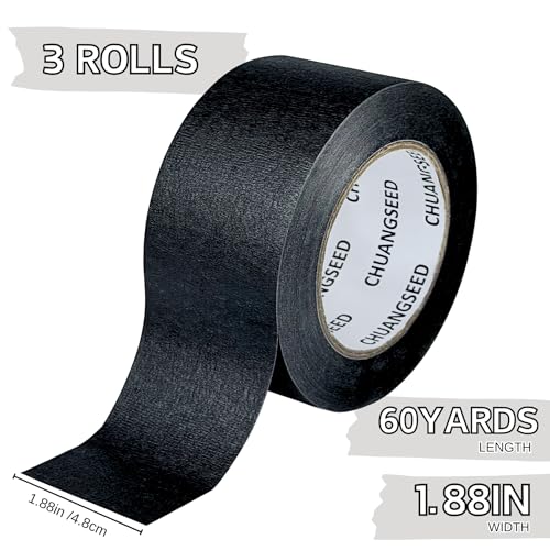 CHUANGSEED 3-Pack Black Painters Tape 1.88 Inches x 60 Yards Black Masking Tape Bulk - Sharp Edge Line Technology, Produces Sharp Lines Residue-Free and Artisan Grade Wall Trim Tape - color: Black