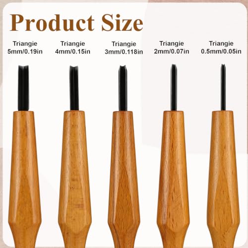 KongTiva 5 Pcs Linocut Carving Tools Set, Triangular Linoleum Wood Carving Knife Chisel V Shaped Tools for Linocut Printmaking & Woodcarving (1.5mm, 2mm, 3mm, 4mm, 5mm)