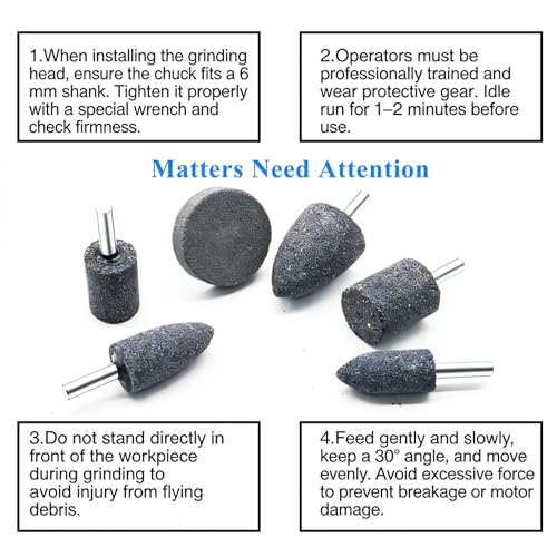 6PCS Abrasive Grinding Wheel Bits for Rotary Tools, 1/4 Inch Shank Abrasive Wheels Set for Drill & Die Grinder, Includes 3 Shapes - Aluminum Oxide 80 Grit - size: 6PCS