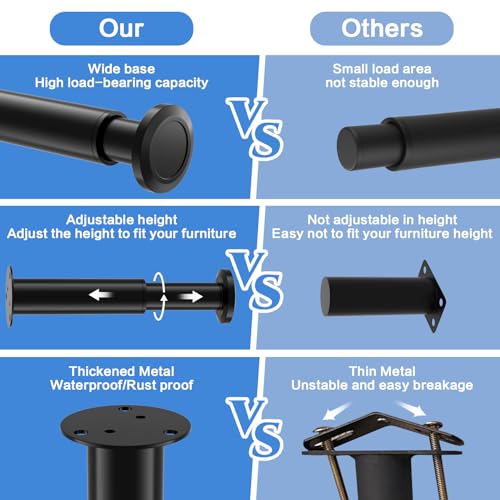 4 Pack Adjustable Height Replacement Furniture Legs 10-17 Inch - size: 10-17in