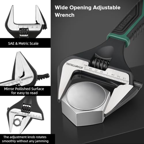 6 &10 Inch Wide Jaw Adjustable Wrench, Ultra-Wide Opening Design