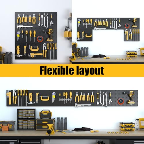 Spampur Peg Board, 6 Pack Metal Pegboard Panels with 50 Hooks - color: Black, size: 16x12"- 6 Pcs