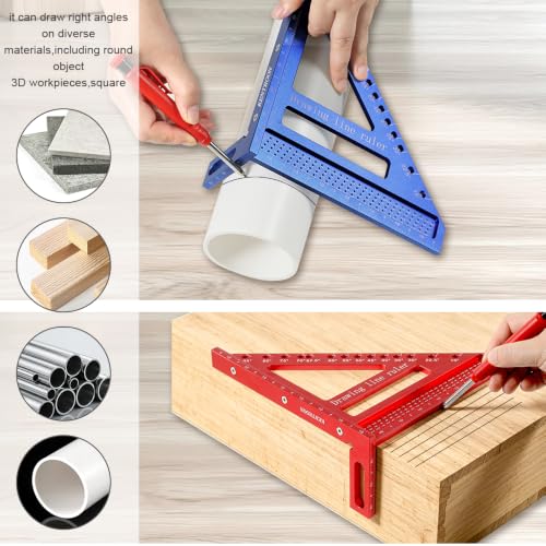 Multi-Angle Measuring Square Large Ruler 8.42"*7.67", Aluminum Alloy Carpenter Square Woodworking Tool, 15°-90° Layout Tool with Angle Pin for Drawing Line, Marking, Woodworking,DIY,Construction - color: Blue