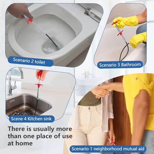 Drain Snake, Drain Cleaner & Hair Clog Remover Tool – Flexible Plumbing Snake for Toilet, Sink, Shower, Bathtub – Heavy Duty Manual Drain Auger with Grabber (35inches, 63inches, 79inches)