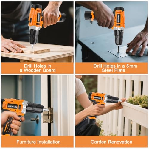 12V Cordless Electric Drill Driver Set, Powerful Lightweight Portable Rechargeable Screwdriver 42pcs Accessories,2-Speed, 24+1 Position for Wood/Wall Drilling & Screw Driving, Home DIY Tool woman man - style: 12V - 2 Batteries - Orange - Basic