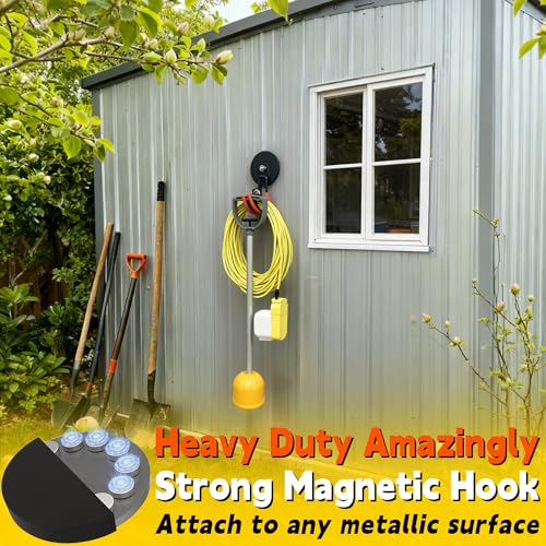 ULIBERMAGNET New Upgraded Ultra-Strong Magnetic Hooks,2 Pack Heavy Duty Ultimate Magnetic Hooks with 40LB Hold for Extension Cord, Hose, Rope, D-Handle Tools, Garden Tools (Orange/3.46inch) - style: Upgraded Orange Large Gaint Strong Hooks