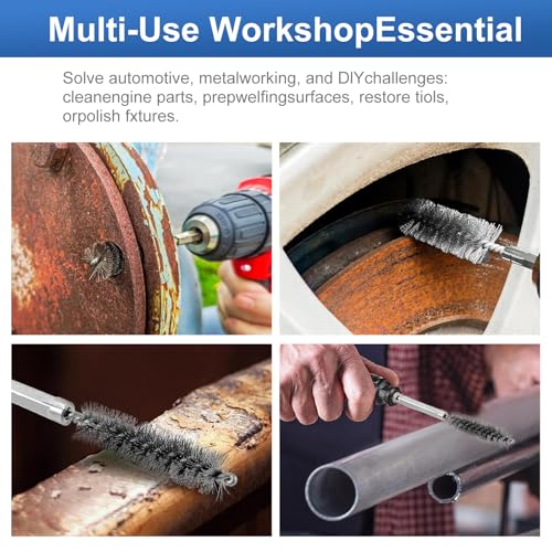 12Pcs Stainless Steel Bore Brush Set,Setwire Brush for Drill, with 8mm-19mmAbrasive Wire Brush , Rust Remover and Pipe Cleaner for Metal Surfaces with 1/4" Hex Shank - style: Stainless steel