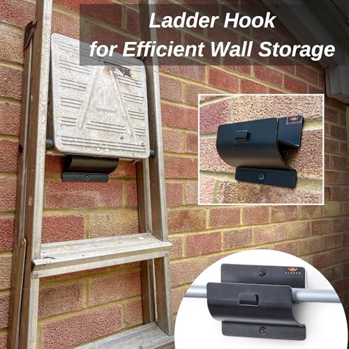 Ladder Hanger Set of 2 for Garage Wall - Black Heavy Duty Utility Hook - color: Black, size: Pack of 2 Hooks