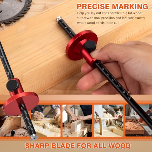 Euro Wheel Marking Gauge for Woodworking,Aluminum Alloy Wood Measuring Tools with Graduated Inch & MM Scale Precision Wood Scribing Marking Tool for Carpentry