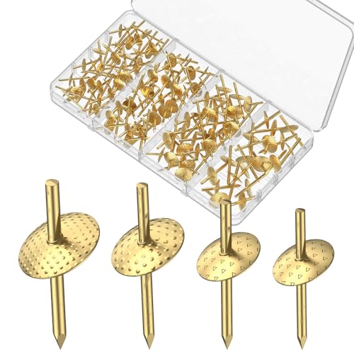 Uniclife 100 Pcs Picture Hangers, Picture Hanging Kit, 4 Size Picture Hanging Hooks, Picture Hanging Nails, Long Picture Hooks for Photo Frame Art Mirror and Décor, Gold - size: 100 Pcs, style: Gold