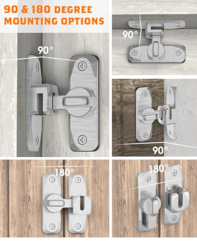 90/180 Degree Barn Door Latch Lock with Spacer, Silver, 2 Pack - color: Silver-2Pcs