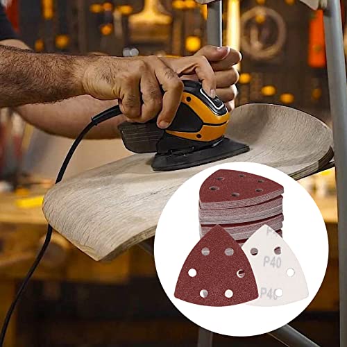 120 Pcs Triangle Sanding Pads, 40 Grits Detail Sander Sandpaper Hook and Loop Sanding Sheet,3.54"(90mm) Triangular Sandpaper for 3.5" Oscillating Multi Tool - size: 40 Grit, style: Hole
