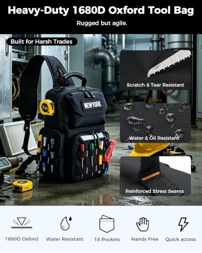 Electrician Tool Chest Bag, Tactical HVAC 3-Point Harness Black - color: Black