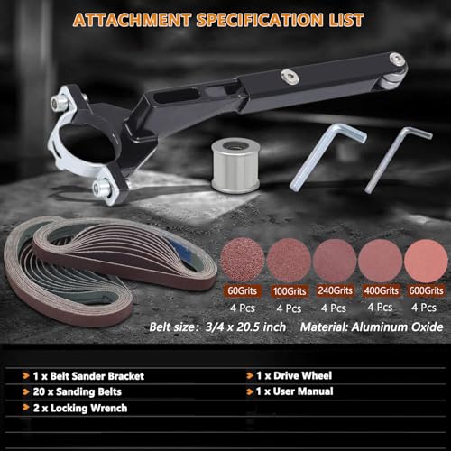 Belt Sander Attachments for Angle Grinder,3/4 x 20.5" Detailing Bandfile Sander Adapter,US 5/8-11 Thread,Suitable for Welding Points Grinding,Woodworking and Metal Rust Removal.(∅45mm)