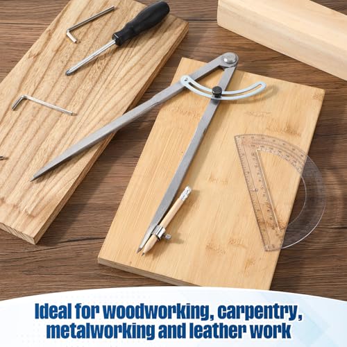 12 Inch Professional Compass for Woodworking with Wing & Protractor, Clear - color: Clear, size: 12 Inch