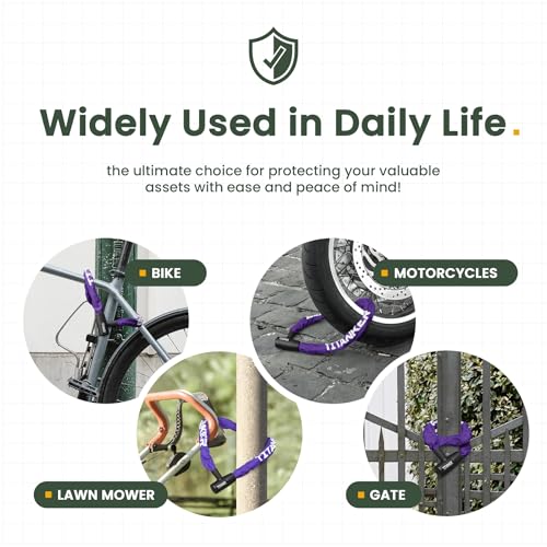 Titanker Bike Chain Lock with Keys, 3.3 Feet Security Heavy Duty Anti-Theft Bicycle Chain Locks for Bike, Motorcycle, Bicycle, Door, Gate, Fence, Grill (6mm, 8mm, 10mm Thick Chain) - color: Purple-8mm Chain