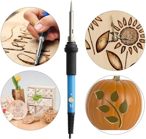 Wood Burning Kit 60W 110V Pyrography Pen Set Adjustable Temperature Soldering Iron Wood Burner with Carbon Paper Dotting Tools and Tips Stand Accessories for DIY Arts Crafting Embossing Carving