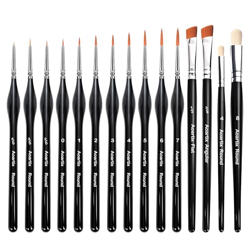Miniature Brushes, Aoartix 15 Pcs Dry Detail Paint Brush, Triangular Handle - color: Black