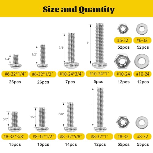 358PCS #6-32#8-32#10-24 Pan Head Machine Screws Nuts Assortment Kit - size: SS #6#8#10 358pcs