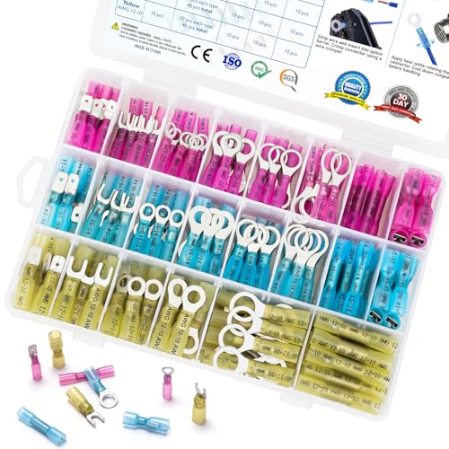 TICONN 250 Pcs Heat Shrink Wire Connectors, Marine Crimp Ring Terminal Kit - style: 250PCS Combo