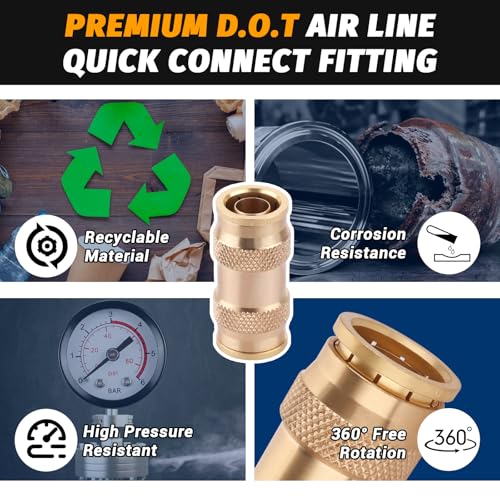 Brass DOT 5/8" Air Line Quick Push to Connect Union Straight 5PCS - color: 5PCS-DOT Push-to-Connect, size: 5/8" Od