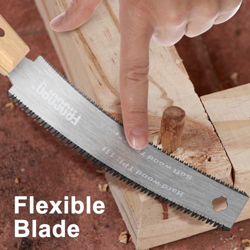 Frocopo Hand Saw Woodworking Tools, 6-Inch Pull Saw, Flexible Double-Edge Blade 17/11 TPI, Japanese Flush Cut for DIY Craft, Non-Slip Wood Handle, Sharp & Lightweight for Woodworking and Garden Trim