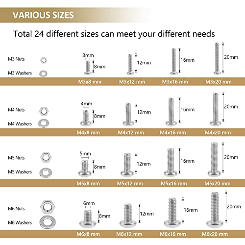 814 Pieces Phillips Pan Head Machine Screws Nuts Washers Kit, Kindroufly M3 M4 M5 M6 Screw Assortment Kit, Metric Screw Set, Bolts and Nuts, Machine Screws, 304 Stainless Steel, Fully Machine Thread - size: M3/M4/M5/M6, style: Phillips Pan Head
